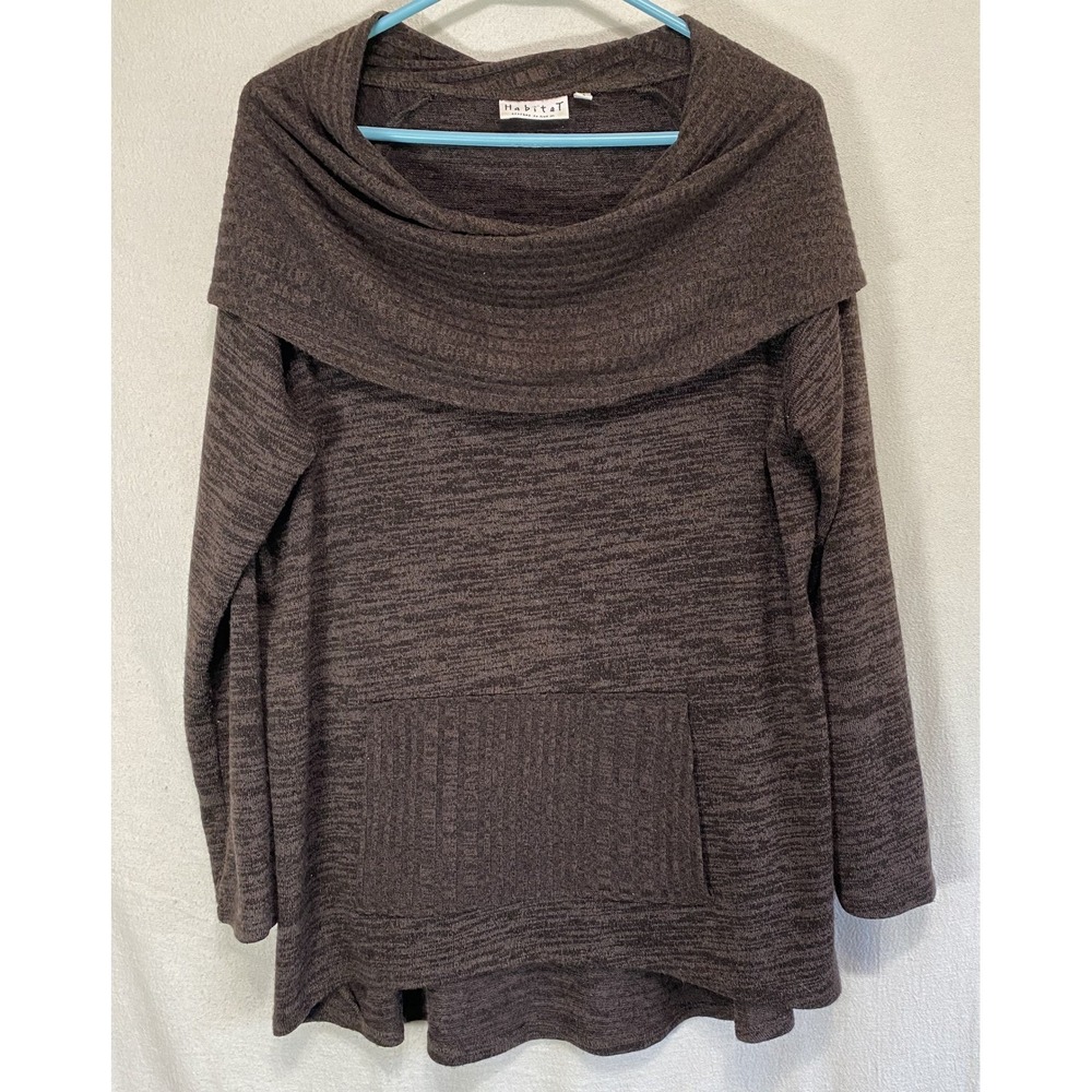 Habitat Cowl Neck Tunic Top Chocolate Brown Marled Pocket L Cozy Sumptuous‎ Knit